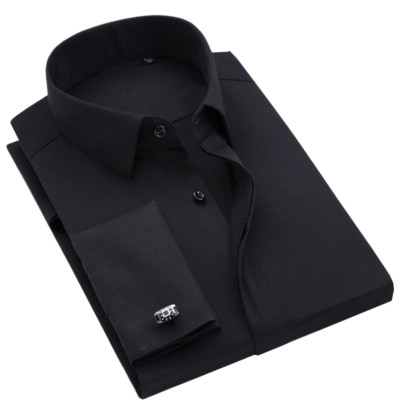 black french cuff dress shirt slim fit Mens French Cuff Shirts Formal Slim Casual Shirts Business Work Dress Shirts  Top