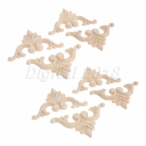 Unpainted Wood Carved Onlay Applique Floral Decal Furniture Mirror Window Decor - Picture 19 of 20