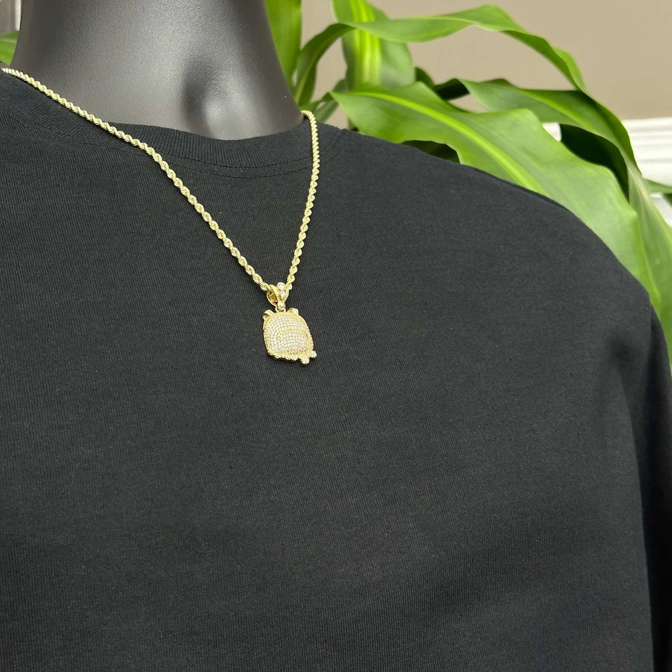 10K Gold Backpack Charm Pendant Chain Solid Gold CZ Synthetic Cubic Zirconia - Image 2 of 4