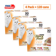 120 Cans, Purina  Fancy Feast  Classic Pate Wet Cat Food - Poultry  Beef, 3 Oz
