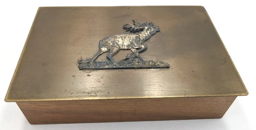 Antique 1900 German Cigarette Box Gold Gilt Red Deer Brass Lid Cigar Humidor