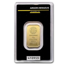 10 gram Gold Bar - Argor-Heraeus (In Assay) 4492.80 per troy oz