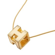 Hermes Cage d'H Necklace H Cube Gold Beige Plated Ladies Used