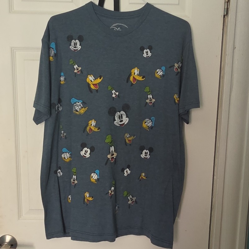 Disney Mickey Mouse & Donald Duck Graphic Print Blue Crew Neck Tee Shirt XL