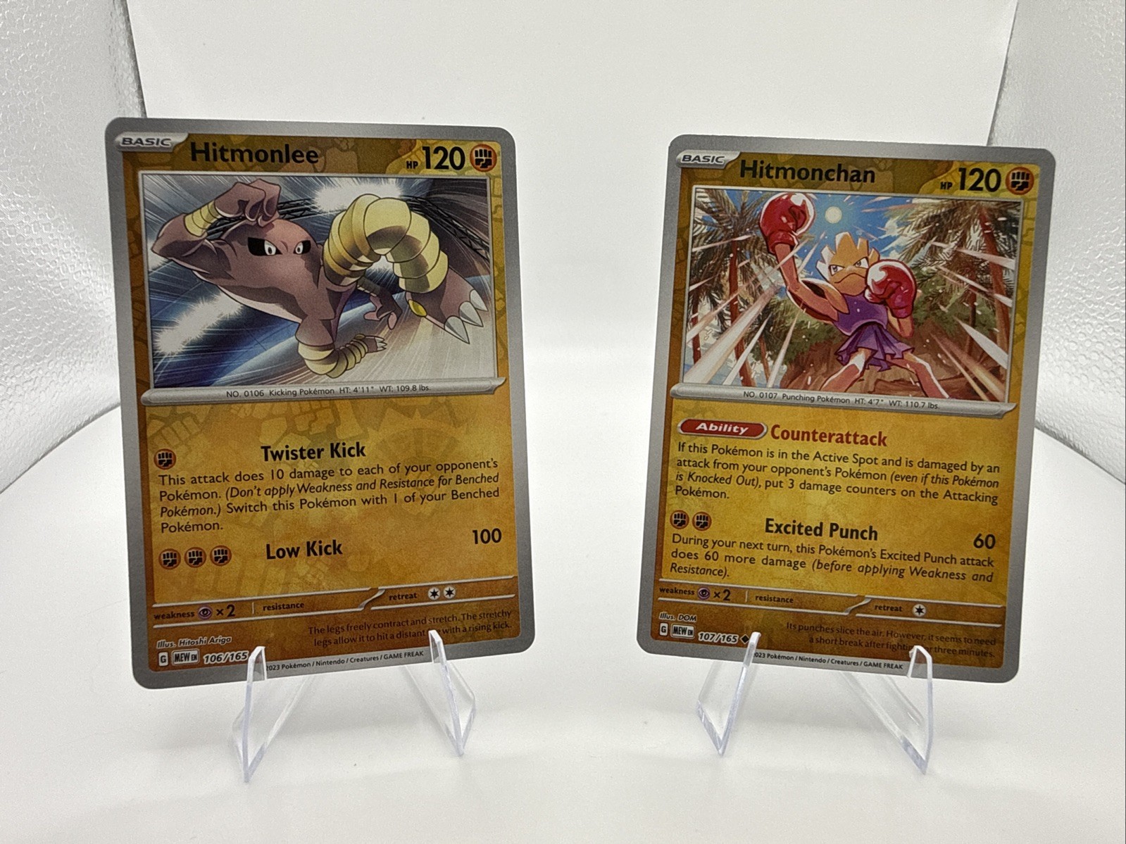 Pokemon 151 Hitmonlee & Hitmonchan Reverse Foil Evo Set 106 107 NM ENGLISH