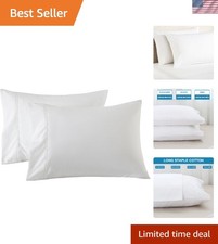 Soft and Breathable 1000 Thread Count White Pillowcases Set of 2 - Standard Size