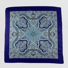 Vintage 100 Silk Square Scarf Blue Teal Paisley Ornate Medallion Print 31x30.5