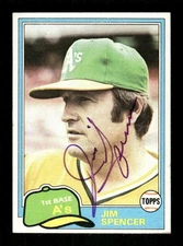 1981 Topps Traded 832 Jim Spencer signed auto autograph  clean purple sig, cente