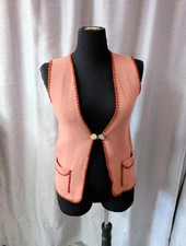 Vintage 70s Vest Stretch Peach Knit Vest with pockets M
