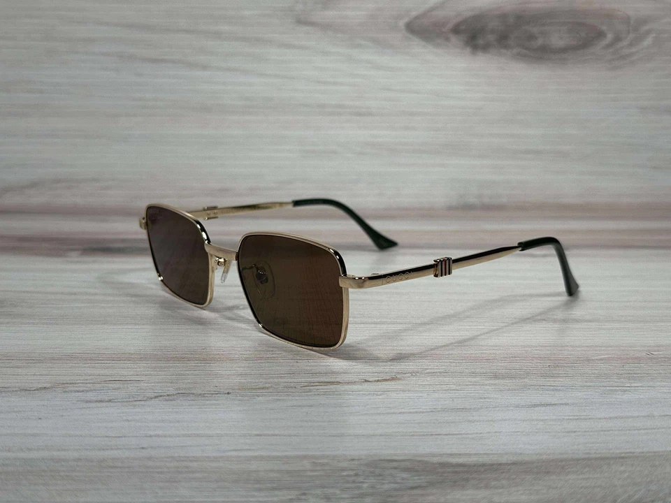 古驰 GG 1495S 方形金色太阳镜带棕色镜片 - 立即发货! — 第 3/4 张图片