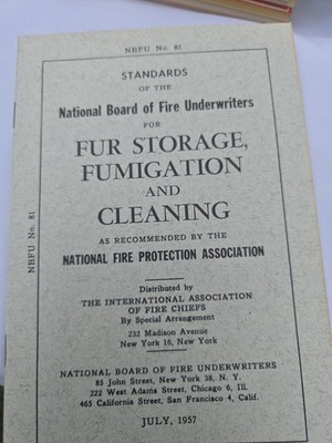 1957 NBFU No. 81 Fur Storage Fumigation Cleaning NFPA Fire Standards Manual 22pp