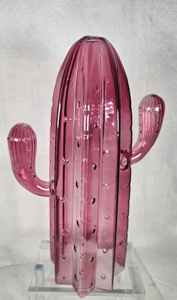Anthropologie pink Art glass cactus Flower vase 8.5"  Rare  - Image 2 of 4