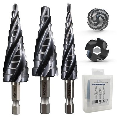 Pro Edge Technology 3 Pcs 1/8-7/834 Steps Step Drill Bit Four Spiral Flute Co...