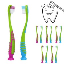 Lot of 12 Kids' Toddler Toothbrushes with Soft Bristles and Suction Cup Stands