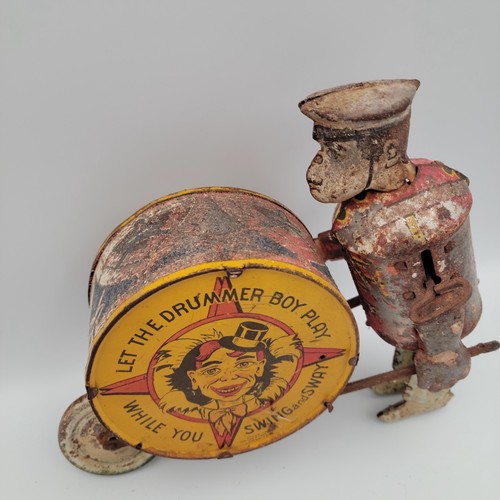 1930s Great Vintage Louis Marx Parade Drummer Wind Up Litho Toy 9”x8”h - Picture 4 of 7