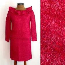 Vintage 60 s Pink Mohair Skirt Suit Set Frilly Goodwin Beth Ann Look Ruffle Mod