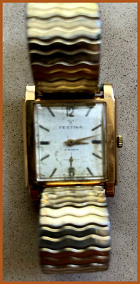 Vintage 18K Gold Festina Watch; 17 Rubies; with 10k Gold Filled Expansion Band 