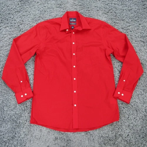 Stafford Travel Shirt Mens Medium Red Regular Fit Broadcloth Easy Care Button Up - product listing photo