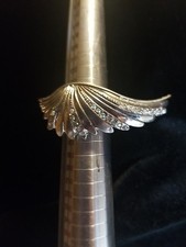 Angel Wing Rhinestone Stretch Ring Silvertone
