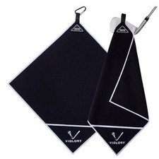 Magnetic Golf Towel for Bag 18" x 18" with Clip Exclusive Cleaning Pocket Black