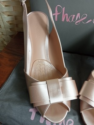 Phase Eight Cameo Pink Satin Peep Toe Shoes Size With Box And Dust Bag