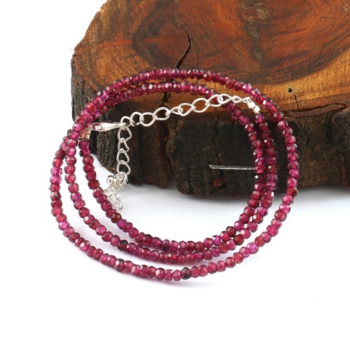 Natural Red Garnet Gemstone Necklace, Gifted Christmas Jewelry 16 inches - Picture 3 of 3