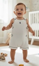 New Polo Ralph Lauren Seersucker White Shortall Size 18m 18 Months Navy Baby Boy