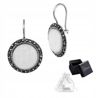 925 Sterling Silver Earrings Mother Of Pearl Marcasite, Elegant, Gifts, Jewelry