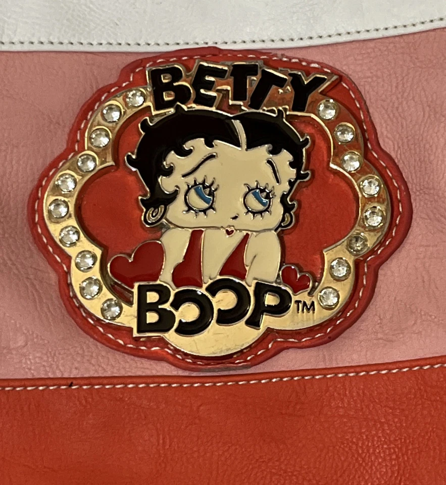 Bolso de Hombro Betty Boop Vintage Rojo y Rosa Rayas Cuentas Estrás Raro Foto 2 de 4