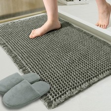 Dark Green Waffle Bath Mat Super Absorbent Non Slip Bathroom Rug 17x24 Inch