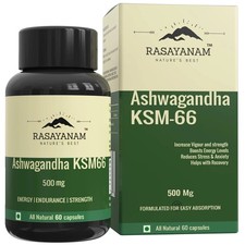 Rasayanam Ashwagandha KSM-66 (500mg) Kapsel Energie Ausdauer Stärke (60...