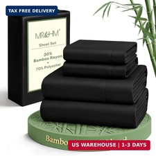 Queen Sheet Set, 4-Piece Cooling Sheets, Rayon Derived from Bamboo  Polye
