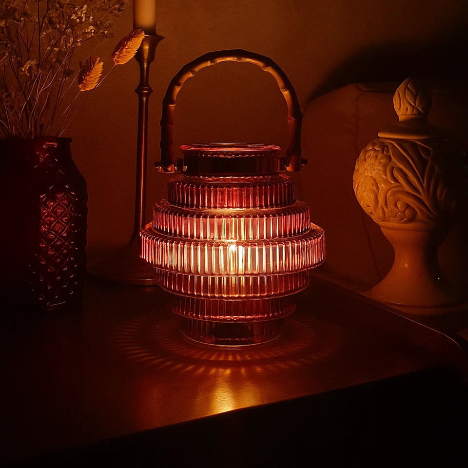 Lantern Lamp – Dark Red | Battery Operated Vintage Pattern LED Night Light - Image 2 of 4