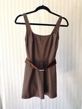 1970s/1980s Brown Polka Dot Swimdress w/Belt size 10 Excellent Condition