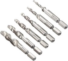 Set of 6 SAE Drill Tap Combination Bits HSS 1/8, 5/32, 3/16, 1/4, 5/16, 3/8