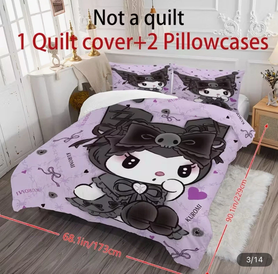 Kuromi Bedding Set Purple Sanrio Kawaii Twin Duvet Cover Pillowcases - Image 3 of 4