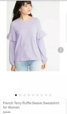 Old Navy Sz.S French Terry Ruffle-sleeve Women's Crew Neck Lavender Sweatshirt