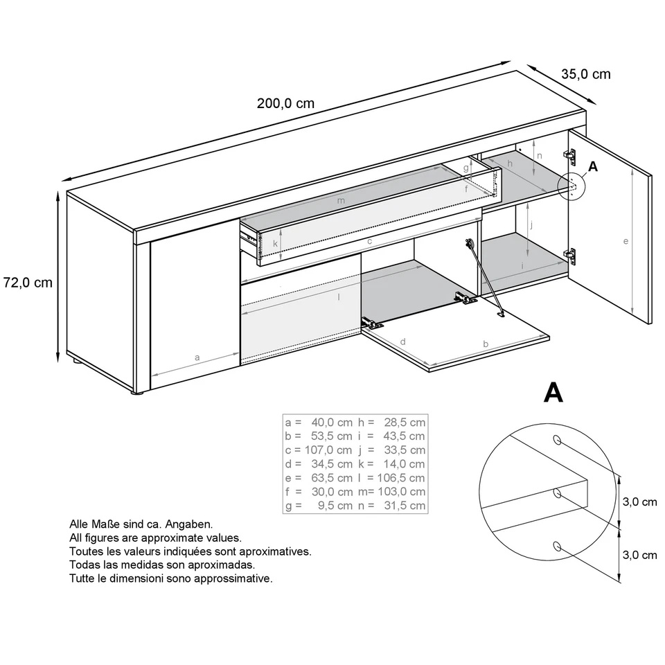Sideboard Kommode Anrichte Highboard La Paz V2 in Weiß - Hochglanz & Naturtöne - Bild 2 von 3