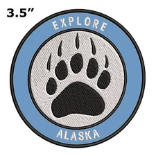 Bear Paw Patch Embroidered Iron-On Applique Nature Badge Souvenir, Alaska Bears