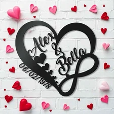 Personalized Couple name sign Family Heart Shape Custom Last Name Metal Wall Art