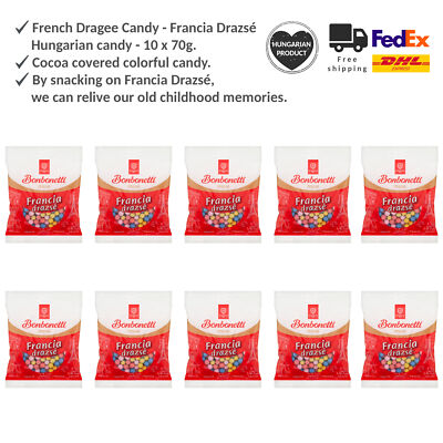 French Dragee Candy Cocoa Flavored - Franciadrazsé, Hungarian Retro Candy 10x70g