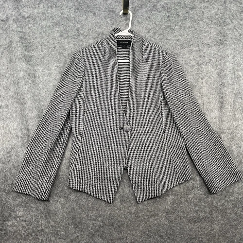 St John Womans Blazer Size 8 Black Check Unlined Jacket Coat One Button