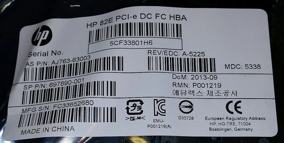 HP AJ763-63003 StorageWorks 82E 8GB Dual Channel PCIe Fiber Channel Adapter NEW - Image 3 of 3