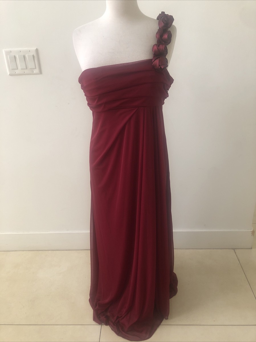 Cinderella Divine Dress Sz Large Maroon Full Length One Shoulder Ruched  Formal