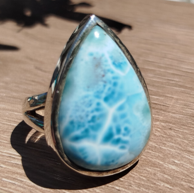 Bague en Larimar argent 925 de 17g taille 58 élégance marine unique