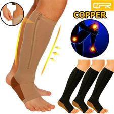 Copper Zipper Compression Socks Support Graduated Stockings Men Women 20-30mmHg