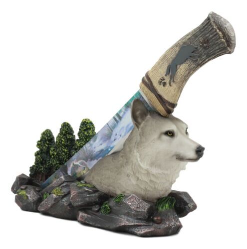 Ebros Gray Wolf In Forest Centerpiece With Hunting Knife Letter Opener Statue - Picture 4 of 10