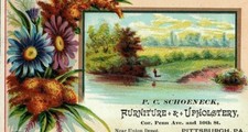 P C Schoeneck Furniture & Upholstery Autumn Scene Victorian Calling Card PGH PA