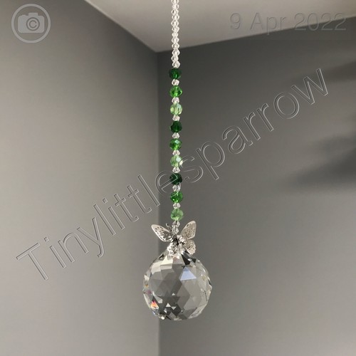 New Green 3D Butterfly Hanging Sun Catcher with Glass Crystal Sphere ~ Hope - Picture 9 of 11