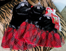 Pet Dress Dog or Cat Black Velvet and Plaid Holiday xs med ea. New 